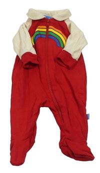Červeno-smetanová tepláková kombinéza s duhou a límečkem Mothercare