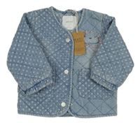 Nové - světlemodrá prošívaná riflová zateplená bunda s 3D obláčkem Next