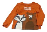 Cihlové triko s mývalem a medvídkem C&A