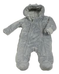 Šedo-bílá chlupatá zateplená kombinéza s kapucí s oušky zn. George