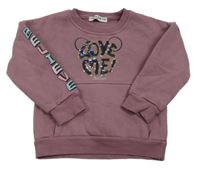 Fialovohnědá mikina s nápisy z flitrů a kapsou miss ebito