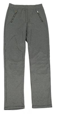 Černo-světlešedé kostkované/vzorované kalhoty se zipy PRIMARK
