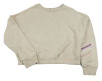 Béžová oversize crop mikina s pruhy a nápisem M&S