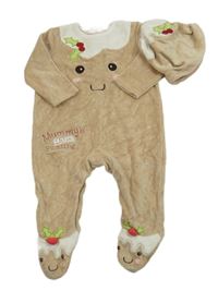 Nové - 2Set - Světlehnědo-bílý sametový overal + čepice - puding George