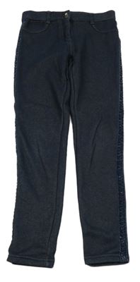 Tmavomodré zateplené tregíny riflového vzhledu s pruhem YIGGA