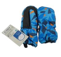 Nové - modro-tmavomodro-oranžové vzorované šusťákové zimní palcové rukavice lupilu