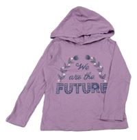 Fialové triko s nápisy a kytičkami a kapucí carter's