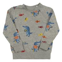 Šedá melírovaná mikina s krokodýlky a rybičkami C&A