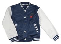 Tmavomodro-bílá thermo propínací mikina s výšivkou a pruhy 