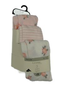 Nové - 3x - Punčocháče - Smetanové a světlerůžové s růžemi, světlerůžovo/bílé pruhované George