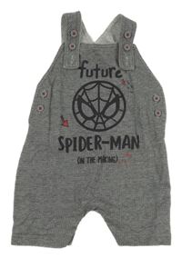 Šedé melírované teplákové laclové kraťasy se Spider-manem a nápisy George