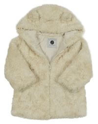 Smetanový kožešinový zateplený kabát s kapucí s oušky Tu