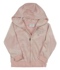 Světlerůžová plyšová propínací mikina s logem a kapucí Juicy Couture