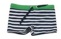 Tmavomodro-bílo-tmavozelené pruhované nohavičkové plavky Topolino