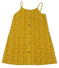 Hořčicové květované lehké šaty s knoflíčky Primark