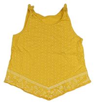 Hořčicový puntíkatý asymetrický crop top s ovocem Zara