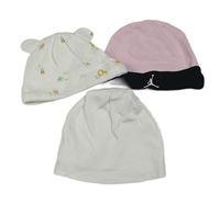 3x bavlněná čepice - bílá se zvířaty + bílá + růžová s logem Air Jordan