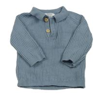 Modrošedý žebrovaný polo svetr F&F
