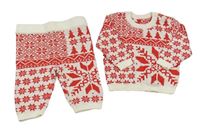 2set - Bílo-červený vzorovaný svetr + tepláky Tu
