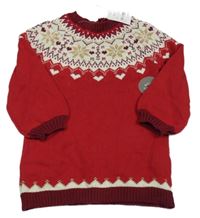 Nové - Červeno-smetanové svetrové šaty se vzorem Nutmeg