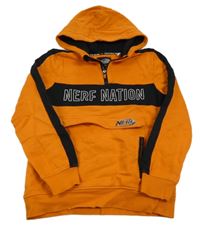 Oranžovo-černá mikina s nápisem a kapucí - Nerf C&A
