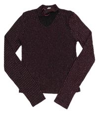 Černo-růžové třpytivé pruhované crop triko s průstřihem Matalan