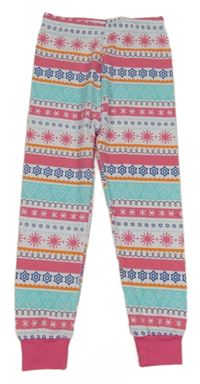 Bílo-růžovo-modré vzorované pyžamové kalhoty