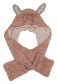 Starorůžová chlupatá čepice se šálou - králík Matalan