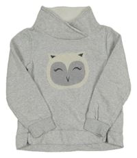 Světlešedá melírovaná mikina se sovou a komínovým límcem Topolino