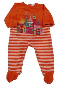 Červeno-růžový sametový overal se zámkem a pruhy