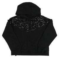 Černá crop mikina s flitry a kapucí Jeff&Co