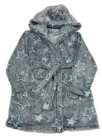 Tmavomodro-bílý chlupatý župan s hvězdami a kapucí Matalan