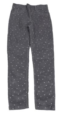 Fialové manšestrové elastické kalhoty se srdíčky Denim Co.