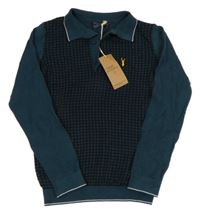 Nové - Tmavozeleno-černý kostkovaný polo svetr s nášivkou Next