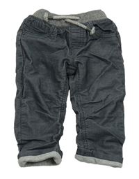 Tmavomodré pruhované manšestrové podšité kalhoty s úpletovým pasem C&A