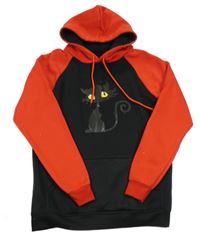 Červeno-černá mikina s kočkou a kapucí