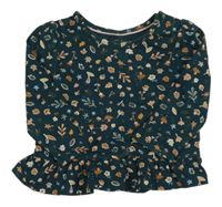 Tmavozelené triko s listy a plody C&A