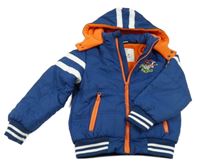Tmavomodrá šusťáková zateplená bunda s autem a kapucí Infinity Kids