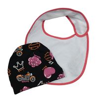 2set - Černá bavlněná čepice s motorkami - Harley Davidson + bílý froté bryndák