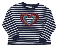 Tmavomodro-bílé pruhované mikinotriko se srdcem z flitrů Next