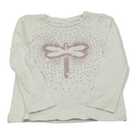 Bílé triko s vážkou z flitrů C&A