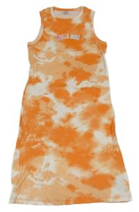 Oranžovo-bílé batikované žebrované elastické šaty s nápisem Primark