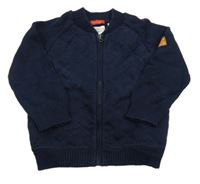 Tmavomodrý prošívaný propínací svetr Zara