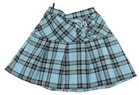 Modro-černo-bílá kostkovaná skládaná sukně s přezkami C&A