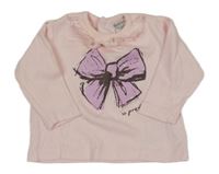 Světlerůžové triko s mašlí a límečkem