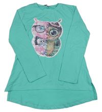 Tyrkysová tunika se sovou z překlápěcích flitrů