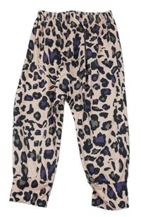 Růžové lehké capri tepláky s leopardím vzorem
