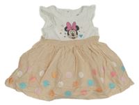 Nové - Bílo-pudrové bavlněno/plátěné šaty s Minnie a puntíky Disney