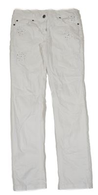 Bílé plátěné skinny kalhoty s kamínky Yigga