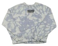 Bílo-modrá batikovaná crop mikina s nápisem H&M
